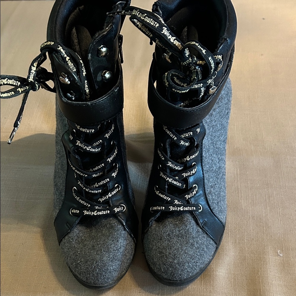 EUC Juicy Couture Women's Black and Gray Lace-Up Boots